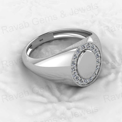 Genuine 18k Gold Plated 925 Sterling Solid Silver 8x12mm Oval Shape Pave CZ Diamond Signet Ring for Men Personalized Jewelry