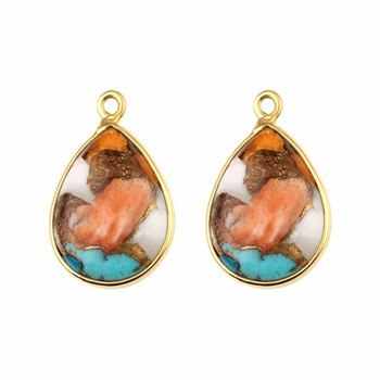 Handmade 925 Sterling Silver & 18K Gold Plated Pendant With 12x16mm Oyster Copper Turquoise Gemstone Natural Pear Shape Charm
