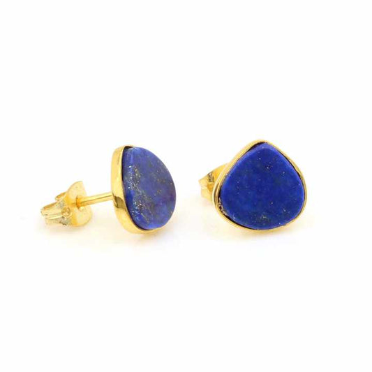 Daily Wear 10mm Lapis Lazuli Latest Design Natural Minimalist Heart Stud Earrings Women Handmade Sterling Silver Fine Stud