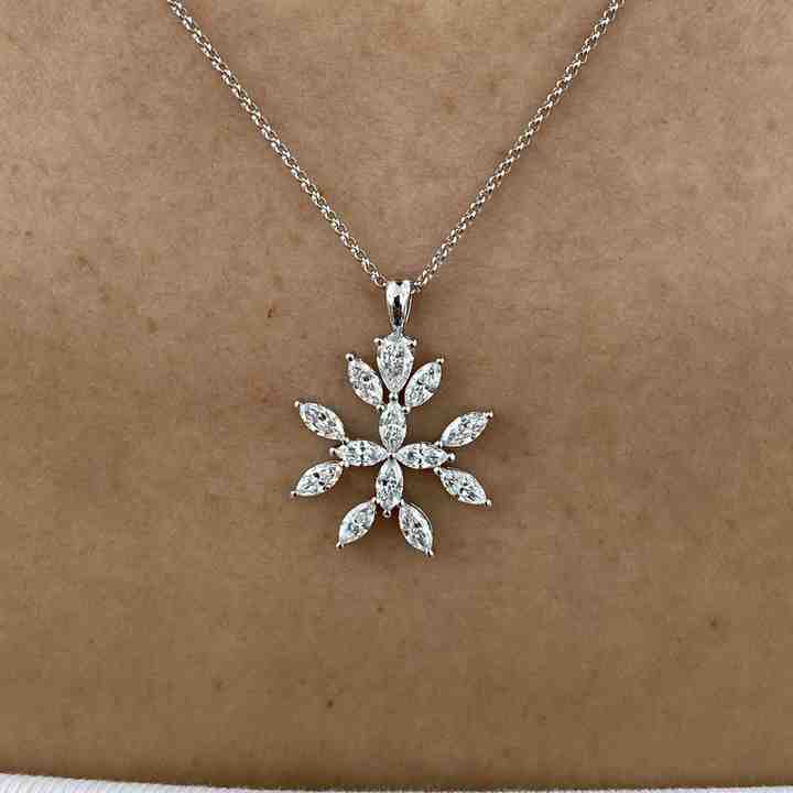 Genuine 925 Sterling Silver Lab-Diamond Marquise Cut Snowflake Design Chain Necklace For Women's Mother's Day Pendant Jewelry