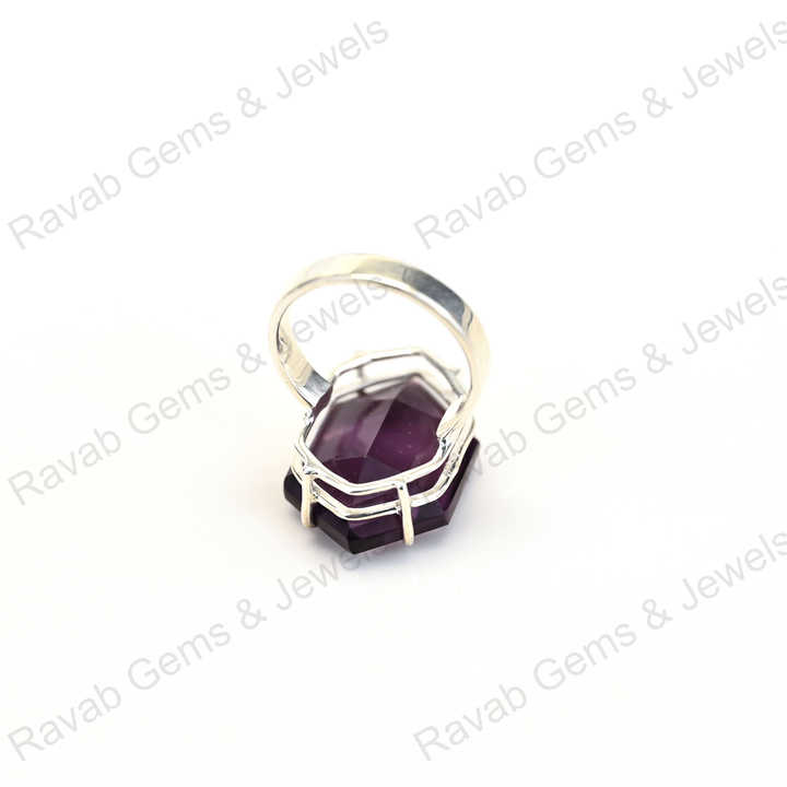 Superb Quality Solid 925 Sterling Silver 10x14mm Amethyst Quartz Hydro Hexagon Cut Gemstone Ring for Women Handmade Jewelry