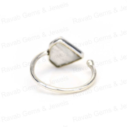 Best Selling Natural Rainbow Moonstone Sterling 925 Silver 10x10mm Diamond Cut Faceted Bezel Setting Adjustable Ring for Women