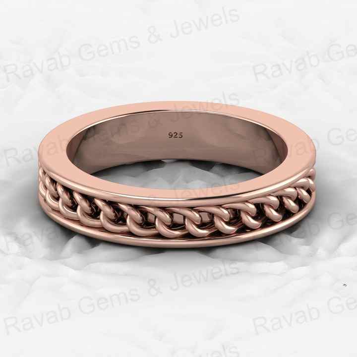 Hot Selling 925 Sterling Silver Gold Vermeil Cuban Curb Link Chain 4mm Wide Eternity Band Personalized Fine Jewelry Women's Ring