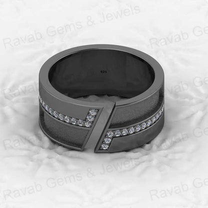 Solid 925 Silver 10mm Wide Band Cluster CZ Diamond Blank Adjustable Ring Setting DIY Breastmilk Keepsake Memorial Ashes Jewelry