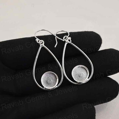Handmade 925 Silver 10mm Round Cup Blank Bezel Collet Charm Earrings Gemstone Cabochon Setting Ashes & Resin Breast Milk Jewelry