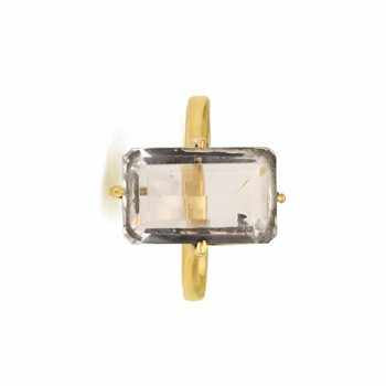 Handmade Design Natural Clear Quartz Emerald Cut Ring Sterling Silver With Gold Plating Fine Semi-Precious Crystal Quartz Ring