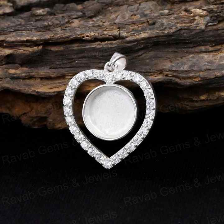 High Quality 925 Silver Heart Pendant Cabochon Setting 10mm Blank Memorial Locket Charm with Zircon Resin Ashes Jewelry Findings