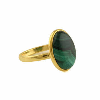 Dainty 12x16mm Natural Green Malachite Bezel Ring for Women 18K Gold Plated Vintage Style Sterling Silver for Weddings