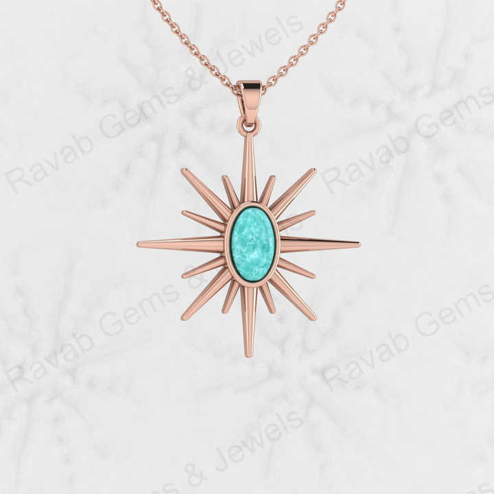 New Arrival Solid 925 Sterling Silver Natural Amazonite 6x10mm Flat Oval Compass Design Bezel Setting Fine Pendant for Women