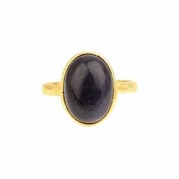 Handmade 925 Sterling Silver Fine Ring Women 18K Gold Plated Blue Sandstone Synthetic Gemstone 10x14mm Oval Unique Design