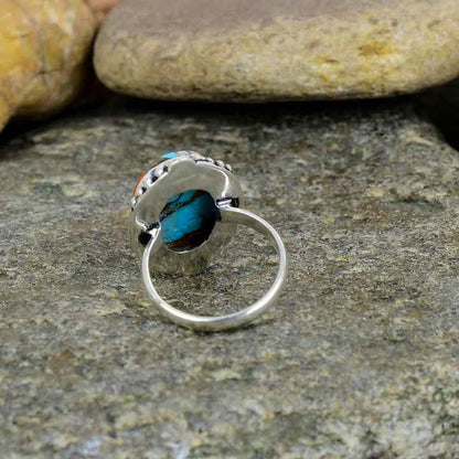 High Quality Handmade 925 Sterling Silver Ring for Women Vintage Fine Jewelry with Spiny Oyster Turquoise 10x14mm Bezel Setting