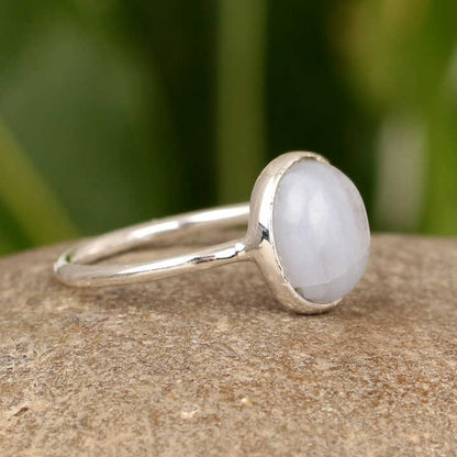 High Selling Genuine Blue Lace Agate Oval Shape 10x14mm Gemstone Solid 925 Sterling Silver Women Birthday Gift Handmade Ring