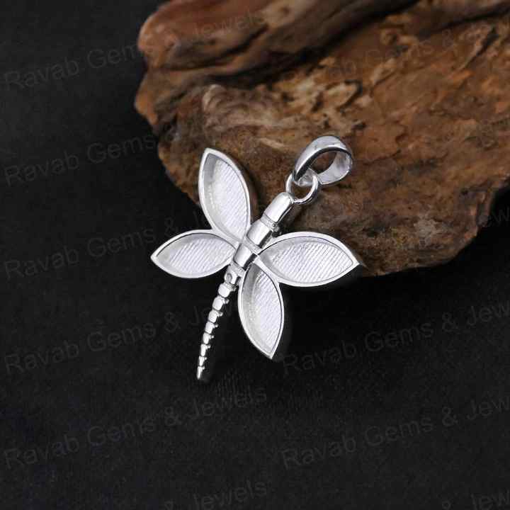21mm Dragonfly Blank Frame Pendant Bezel Setting High Quality 925 Silver for DIY Breast Milk Ashes Jewelry Finding Component