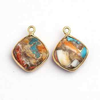 High Quality 925 Sterling Silver 18K Gold Plated Fine Pendants Charms Featuring Natural Spiny Oyster Copper Turquoise Bezel