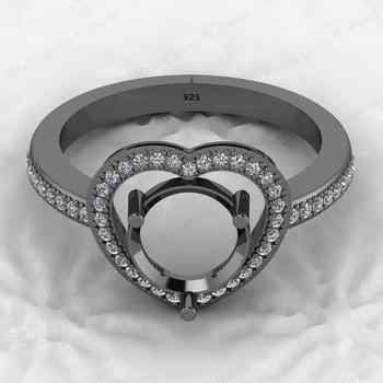 Best Selling 925 Sterling Silver 8mm Heart Design Semi Mount Prong Setting Ring Ladies Love Symbol Jewelry Findings & Components