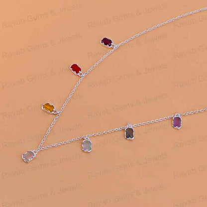 Best Selling 925 Silver Octagon Natural Crystal Multi-Color 7 Birthstone Station Charm Pendant Layering Necklace Fine Jewelry