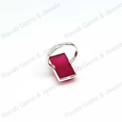 Best Quality Solid 925 Sterling Silver Pink Fuchsia Chalcedony Checker Cut Rectangle Shape Ring for Women Fine Handmade Jewelry