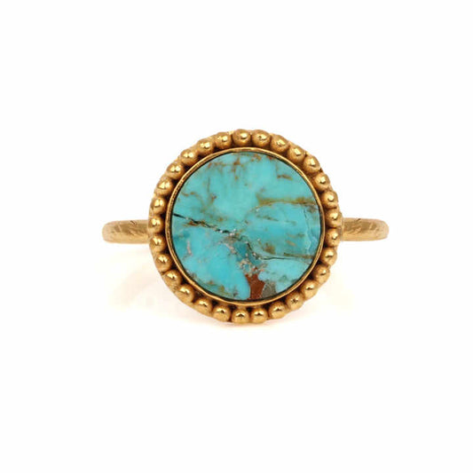 Top Selling Boho Beaded Designer Ring for Women Handmade 925 Silver 12mm Kingman Arizona Turquoise Stone Bezel Set Fine Jewelry