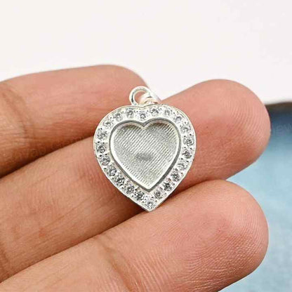 High Quality 925 Silver 10mm Heart With Surrounded CZ Semi Mounting Blank Base Charm Pendant Setting Breastmilk Keepsake Jewelry