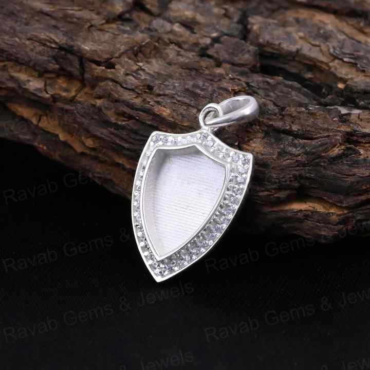 High Quality 925 Silver 12x9mm Shield Surrounded With Zircon Blank Bezel Charm Pendant Setting Resin Ashes Keepsake Jewelry
