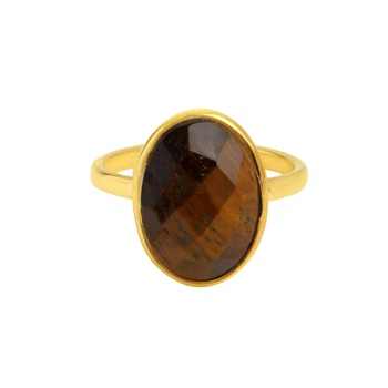 Best Quality 925 Sterling Silver 18K Gold Plated Dainty Daily Wear Oval Ring With 10x14mm Tiger Eye Stone for Women
