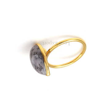 Natural Pear Cut Dendritic Opal Gemstone Handmade Ring Latest Design Wholesale Sterling Silver Gold Plated Stacking Ring Fine