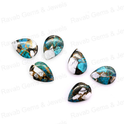 Top Rare 16x22mm White Buffalo Kingman Turquoise Pear Shape Cabochon Gemstone Hand Polish Loose Stone for Making Fine Jewelry