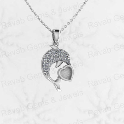 925 Sterling Silver 29x21mm Dolphin Fish Heart Charm Semi Mount Blank Pendant Resin Ashes Necklace Work Jewelry Charms Necklace