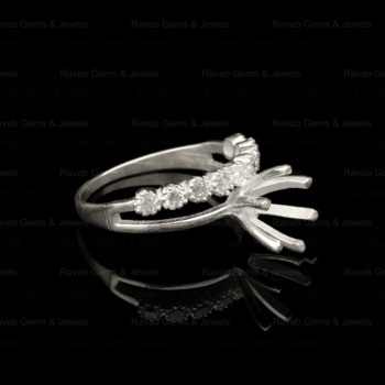Solid 925 Silver 6mm Round Pre Notched With Zircon Half Eternity Semi Mount Blank Prong Set Ring for Keepsake Breastmilk Jewelry