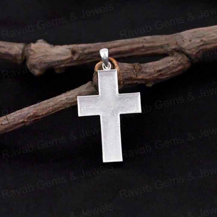 High Quality 925 Silver 20x38mm Cross Jesus Bezel Base Charm Pendant Setting Breast Milk Resin Ashes DIY Jewelry Components