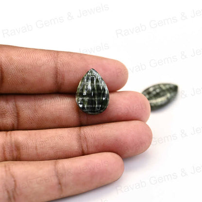 Best Quality 16x22mm Natural Seraphinite Pear Shape Cabochon Calibrated Gemstone Hand Polish Loose Stone for Making Gold Jewelry