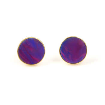 High Selling 18K Gold 925 Sterling Silver Stud Earrings Handcrafted Flat Solid Synthetic Purple Opal Gemstone for Party Fine