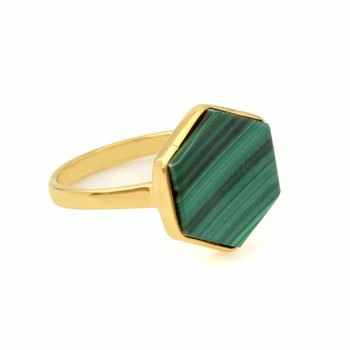 Beautiful 12mm Genuine Malachite Gemstone Bezel Handmade Dainty 18k Gold Plated Sterling Silver Ring Top Selling Women's Jewelry