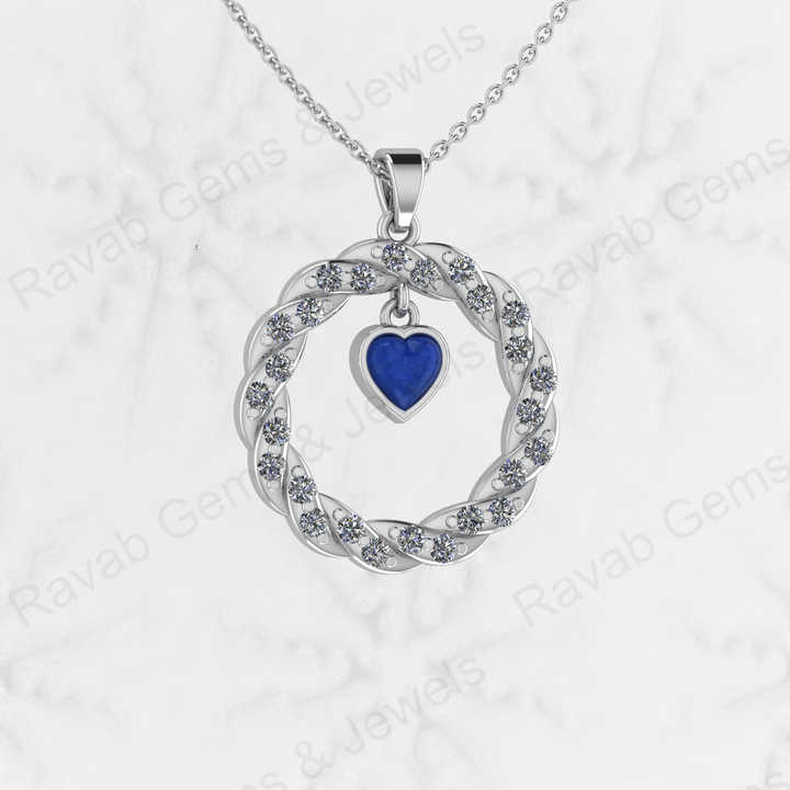 Best Selling 925 Silver Fine Jewelry Lapis Lazuli CZ Twisted Circle Rope Dainty Pendant Necklace Valentine's Day Gift for Women