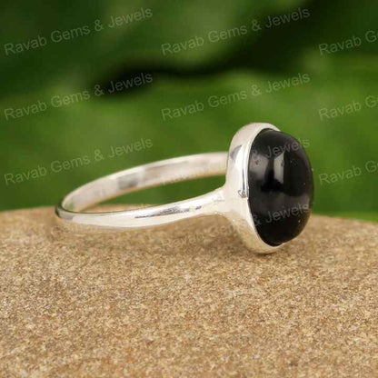 Best Selling Natural Black Obsidian Oval Cabochon 10x14mm Solid 925 Sterling Silver Bezel Setting Handmade Find Women Ring