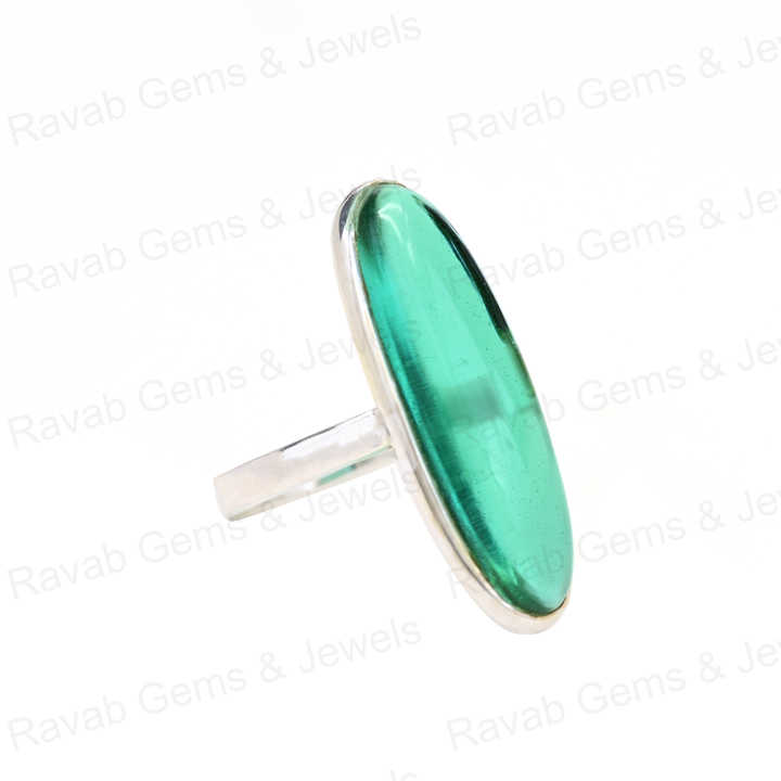 Best Selling Solid 925 Sterling Silver Green Fluorite Hydro 10x30mm Long Oval Bezel Setting Ring for Women Fine Handmade Jewelry