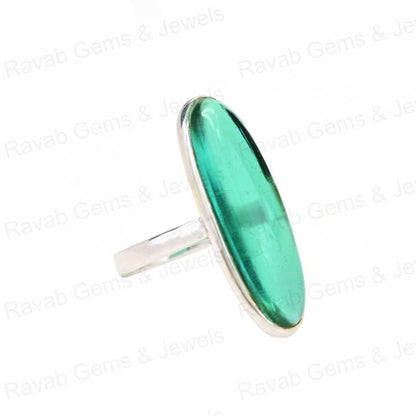 Best Selling Solid 925 Sterling Silver Green Fluorite Hydro 10x30mm Long Oval Bezel Setting Ring for Women Fine Handmade Jewelry