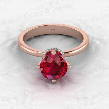 Best Quality 925 Sterling Silver Red 8mm Garnet Quartz Round Cut Eternity Band Gold Vermeil Prong Women Ring for Fine Jewelry