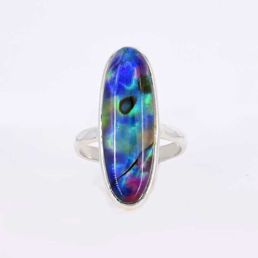Best Selling Solid 925 Sterling Silver Abalone Shell Quartz 10x30mm Long Oval Bezel Setting Ring for Women Fine Handmade Jewelry