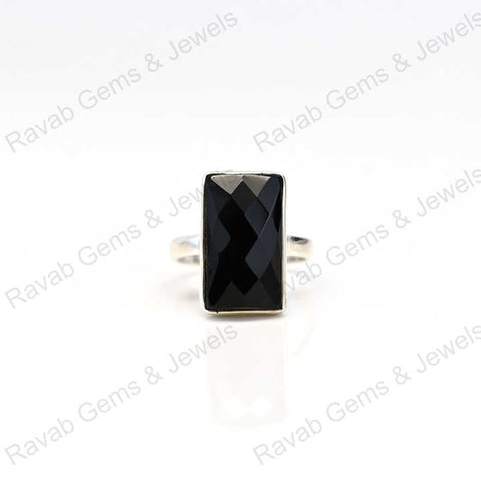 Best Quality Solid 925 Sterling Silver Women's Fine Handmade Bezel Setting Ring Black Onyx Checker Cut Rectangle Shape Elegant