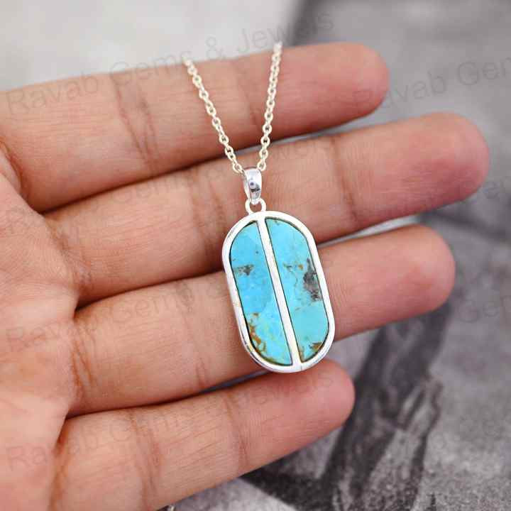 Handmade Solid 925 Silver 16x27mm Arizona Turquoise Gemstone Bezel Rectangle Bar Pendant Vintage Navajo Fine Jewelry For Men's