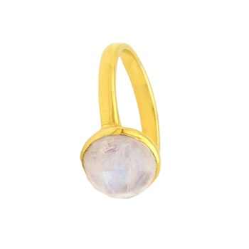 Christmas Sale Solid 925 Sterling Silver 18k Gold Natural Rainbow Moonstone 12mm Bezel Setting Ring for Women Fine Jewelry