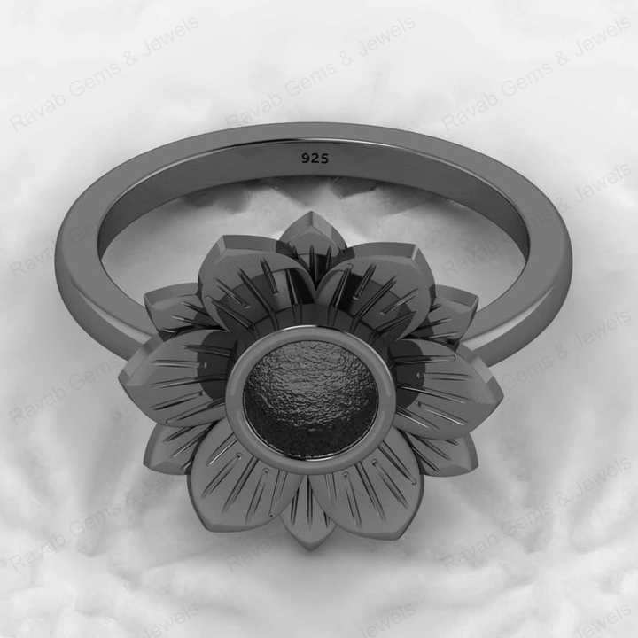 High Quality 925 Sterling Silver 10mm Lotus Flower Semi Mount Blank Bezel Setting Ring Good for Resin Gemstone Designer Jewelry