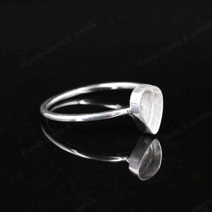 Genuine 925 Sterling Silver 7x9mm Pear Bezel Setting Simple Band Minimalist Ring Good For Resin & Ashes Work Keepsake Jewelry
