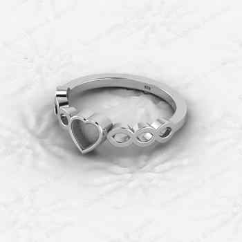 Genuine 925 Sterling Silver 5x5mm Heart Half Marquise Eternity Semi Mount Blank Setting Heart Propose Ring Keepsake Fine Jewelry
