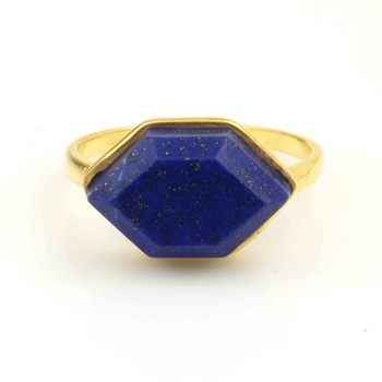 Latest 18K Gold Plated Minimalist Fine Ring Dainty Sterling Silver Jewelry with Natural Lapis Lazuli Stone Bezel Setting