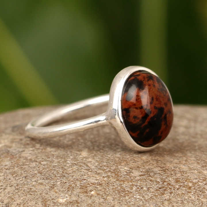 Best Selling Natural Mahogany Obsidian Oval Cabochon 10x14mm Gemstone Solid 925 Sterling Silver Women Handmade Ring Fine Jewelry
