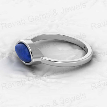 Top Selling Genuine 925 Sterling Silver Natural 5x10mm Lapis Lazuli Gemstone Marquise Bezel Ring for Women Fine Jewelry