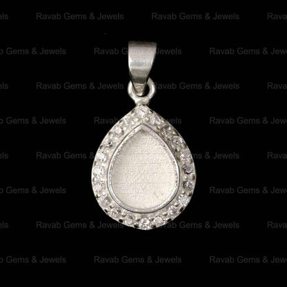 Solid 925 Silver 8x10mm Pear Drop Blank Bezel Semi Mounting Charm Pendant Setting for Gemstone and Resin Ashes Zircon Jewelry