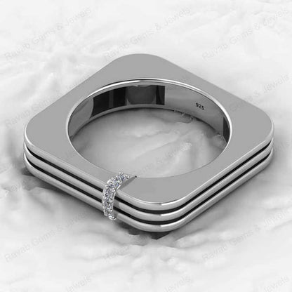 Best Selling Solid 925 Silver 18K Gold Vermeil Eternity Band Men's Chunky Ring Square Striped Design Personalized Fine Jewelry